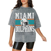 Miami Dolphins Gameday Couture Women's Oversized Mini Rhinestone Classic T-Shirt - Gray - NFL