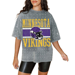 Minnesota Vikings Gameday Couture Women's Oversized Mini Rhinestone Classic T-Shirt - Gray - NFL