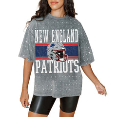 New England Patriots Gameday Couture Women's Oversized Mini Rhinestone Classic T-Shirt - Gray - NFL