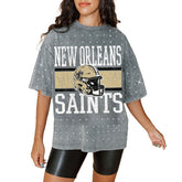New Orleans Saints Gameday Couture Women's Oversized Mini Rhinestone Classic T-Shirt - Gray - NFL
