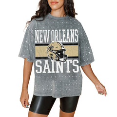 New Orleans Saints Gameday Couture Women's Oversized Mini Rhinestone Classic T-Shirt - Gray - NFL