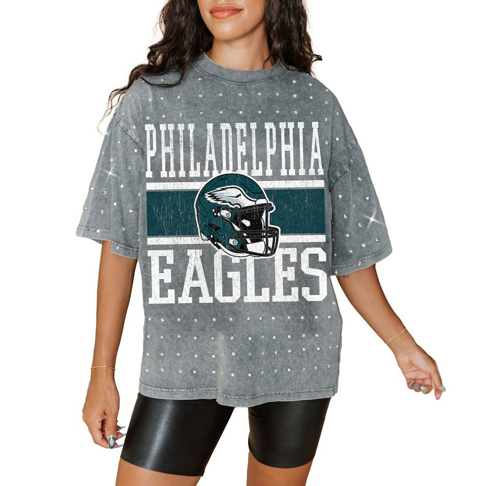 Philadelphia Eagles Gameday Couture Women's Oversized Mini Rhinestone Classic T-Shirt - Gray - NFL