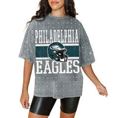 Philadelphia Eagles Gameday Couture Women's Oversized Mini Rhinestone Classic T-Shirt - Gray - NFL