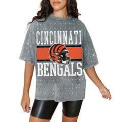 Cincinnati Bengals Gameday Couture Women's Oversized Mini Rhinestone Classic T-Shirt - Gray - NFL