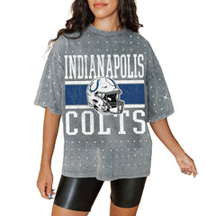 Indianapolis Colts Gameday Couture Women's Oversized Mini Rhinestone Classic T-Shirt - Gray - NFL