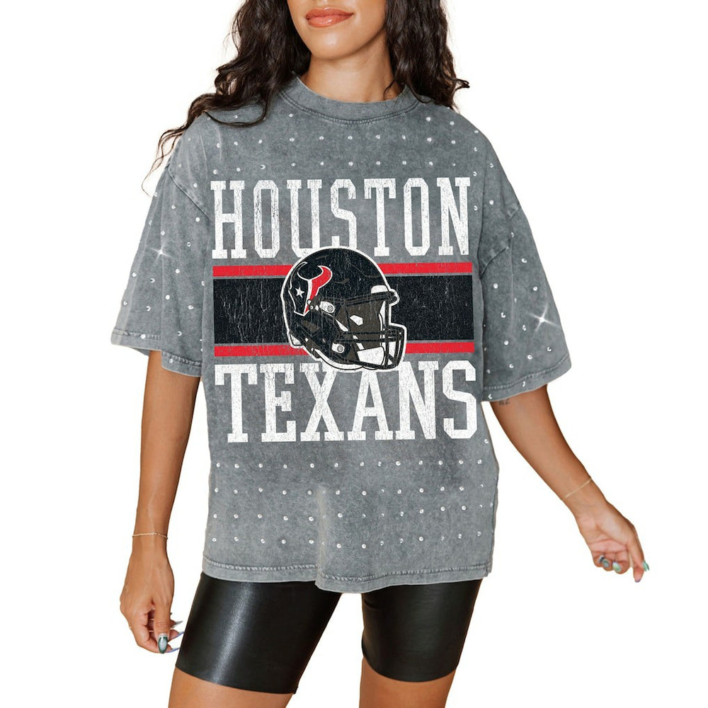 Houston Texans Gameday Couture Women's Oversized Mini Rhinestone Classic T-Shirt - Gray - NFL