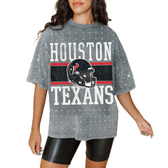 Houston Texans Gameday Couture Women's Oversized Mini Rhinestone Classic T-Shirt - Gray - NFL