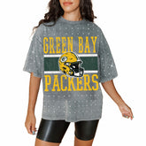 Green Bay Packers Gameday Couture Women's Oversized Mini Rhinestone Classic T-Shirt - Gray - NFL