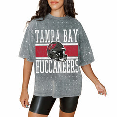 Tampa Bay Buccaneers Gameday Couture Women's Oversized Mini Rhinestone Classic T-Shirt - Gray - NFL