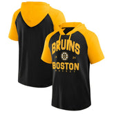 Boston Bruins Logo Athletic Prime Raglan Short Sleeve Pullover Hoodie - Black | NHL Clearance