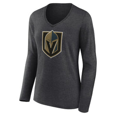 Vegas Golden Knights Women's Primary Logo Long Sleeve V-Neck T-Shirt - Charcoal | NHL Clearance
