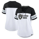 Las Vegas Raiders Women's Athena Lace-Up V-Neck T-Shirt - White/Black - Fanatics
