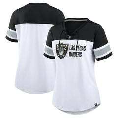 Las Vegas Raiders Women's Athena Lace-Up V-Neck T-Shirt - White/Black - Fanatics