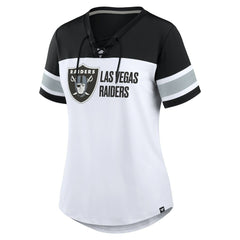Las Vegas Raiders Women's Athena Lace-Up V-Neck T-Shirt - White/Black - Fanatics