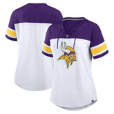 Minnesota Vikings Women's Athena Rhinestone Lace-Up V-Neck T-Shirt - White/Purple - Fanatics