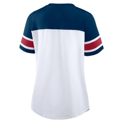 Houston Texans Women's Athena Rhinestone Lace-Up V-Neck T-Shirt - White/Navy - Fanatics