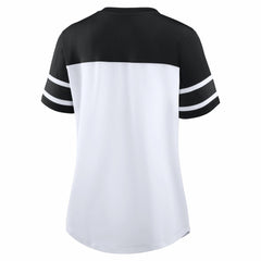 New Orleans Saints Women's Athena Rhinestone Lace-Up V-Neck T-Shirt - White/Black - Fanatics