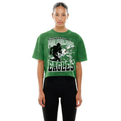 Philadelphia Eagles New Era Women's Cropped Boxy Sport Classics Mineral Wash T-Shirt - Kelly Green - NFL