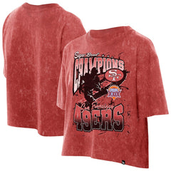 San Francisco 49ers New Era Women's Cropped Boxy Sport Classics Mineral Wash T-Shirt - Scarlet - NFL