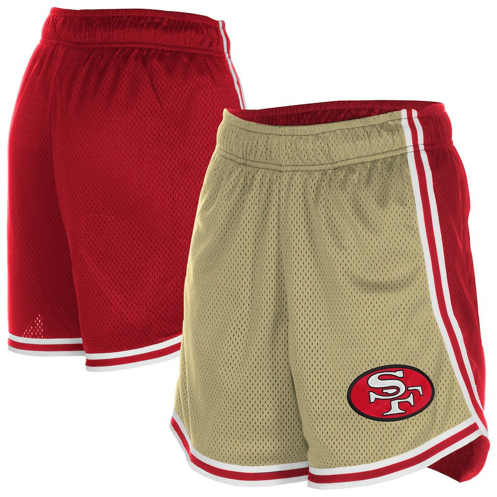San Francisco 49ers New Era Women's Throwback Sport Classics Mesh Shorts - Gold/Scarlet - NFL