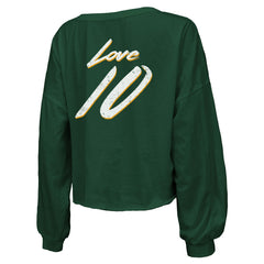 Jordan Love Green Bay Packers Majestic Threads Women's Name & Number Off-Shoulder Script Cropped Long Sleeve Relaxed V-Neck T-Shirt - Green - NFL