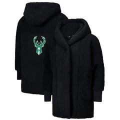 The Best Lounger in the World By Jill Martin Milwaukee Bucks Unisex Black Oversized Open-Front Hoodie Sweater