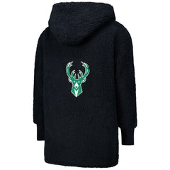 The Best Lounger in the World By Jill Martin Milwaukee Bucks Unisex Black Oversized Open-Front Hoodie Sweater