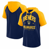 Milwaukee Brewers Logo Athletic Prime Raglan Short Sleeve Hoodie T-Shirt Discount