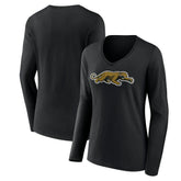 Jacksonville Jaguars Women's Classic Logo Long Sleeve V-Neck T-Shirt - Black - NFL