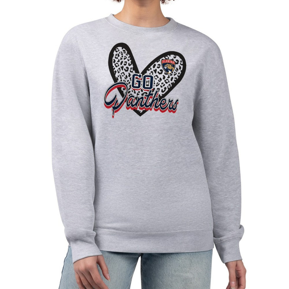 Florida Panthers G-III 4Her by Carl Banks Women's Animal Print Heart Fleece Pullover Sweatshirt - Heather Gray | NHL near me