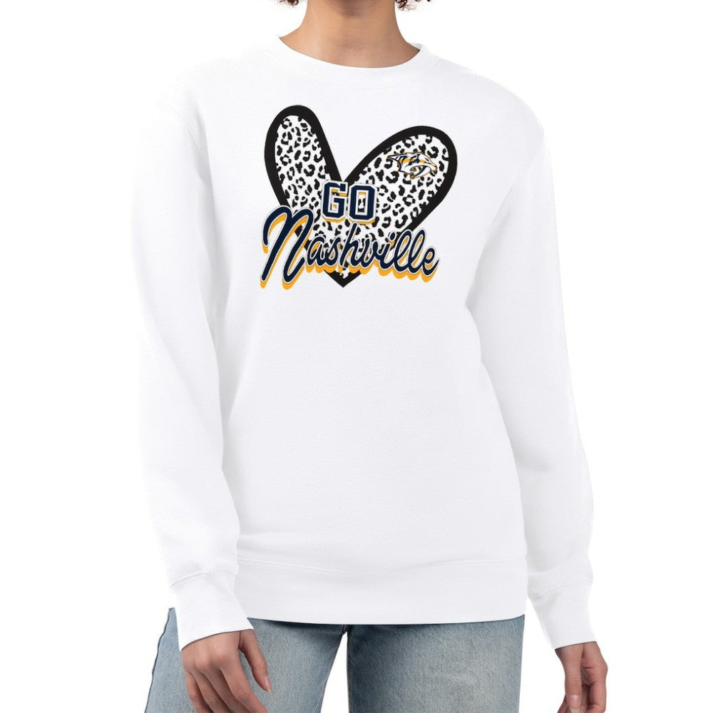 Nashville Predators G-III 4Her by Carl Banks Women's Animal Print Heart Fleece Pullover Sweatshirt - White | NHL online