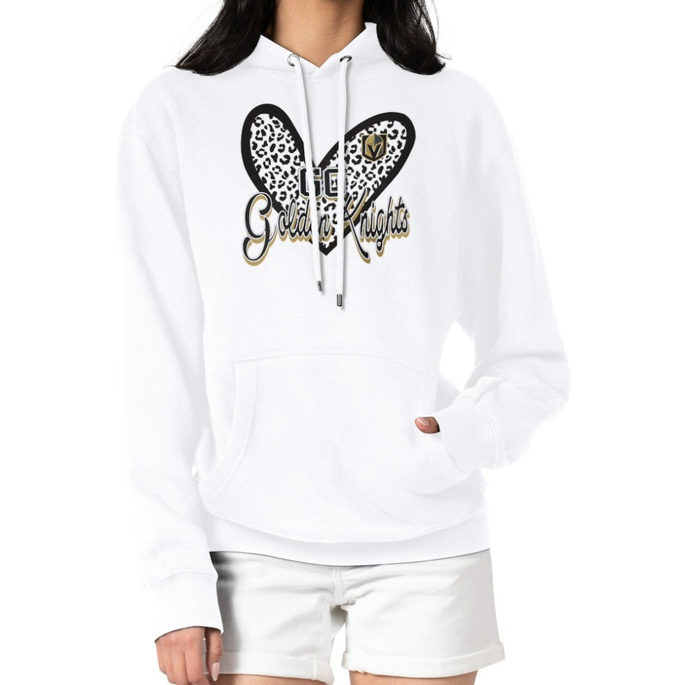 Vegas Golden Knights G-III 4Her by Carl Banks Women's Animal Print Heart Fleece Pullover Hoodie - White | NHL Lifestyle