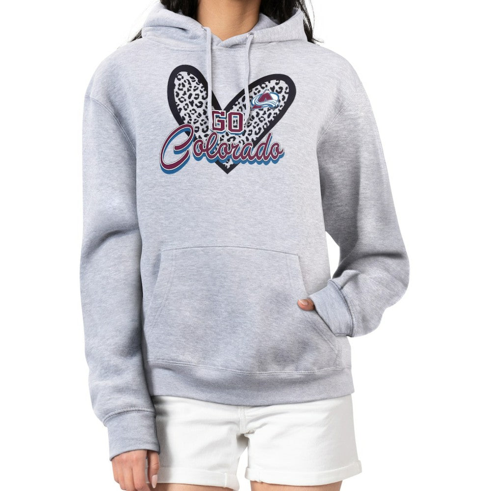 Colorado Avalanche G-III 4Her by Carl Banks Women's Animal Print Heart Fleece Pullover Hoodie - Heather Gray | NHL on sale