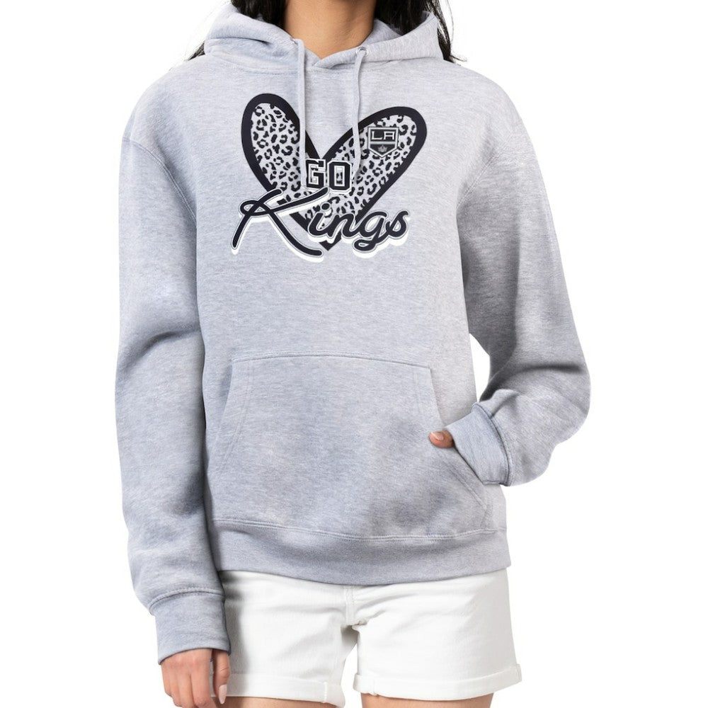 Los Angeles Kings G-III 4Her by Carl Banks Women's Animal Print Heart Fleece Pullover Hoodie - Heather Gray | NHL on sale