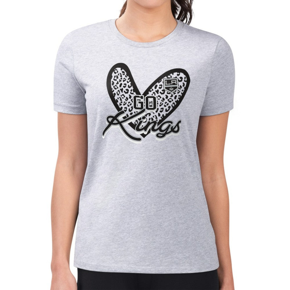 Los Angeles Kings G-III 4Her by Carl Banks Women's Super-Slim Fit Lightweight Animal Print Heart T-Shirt - Heather Gray | NHL sale