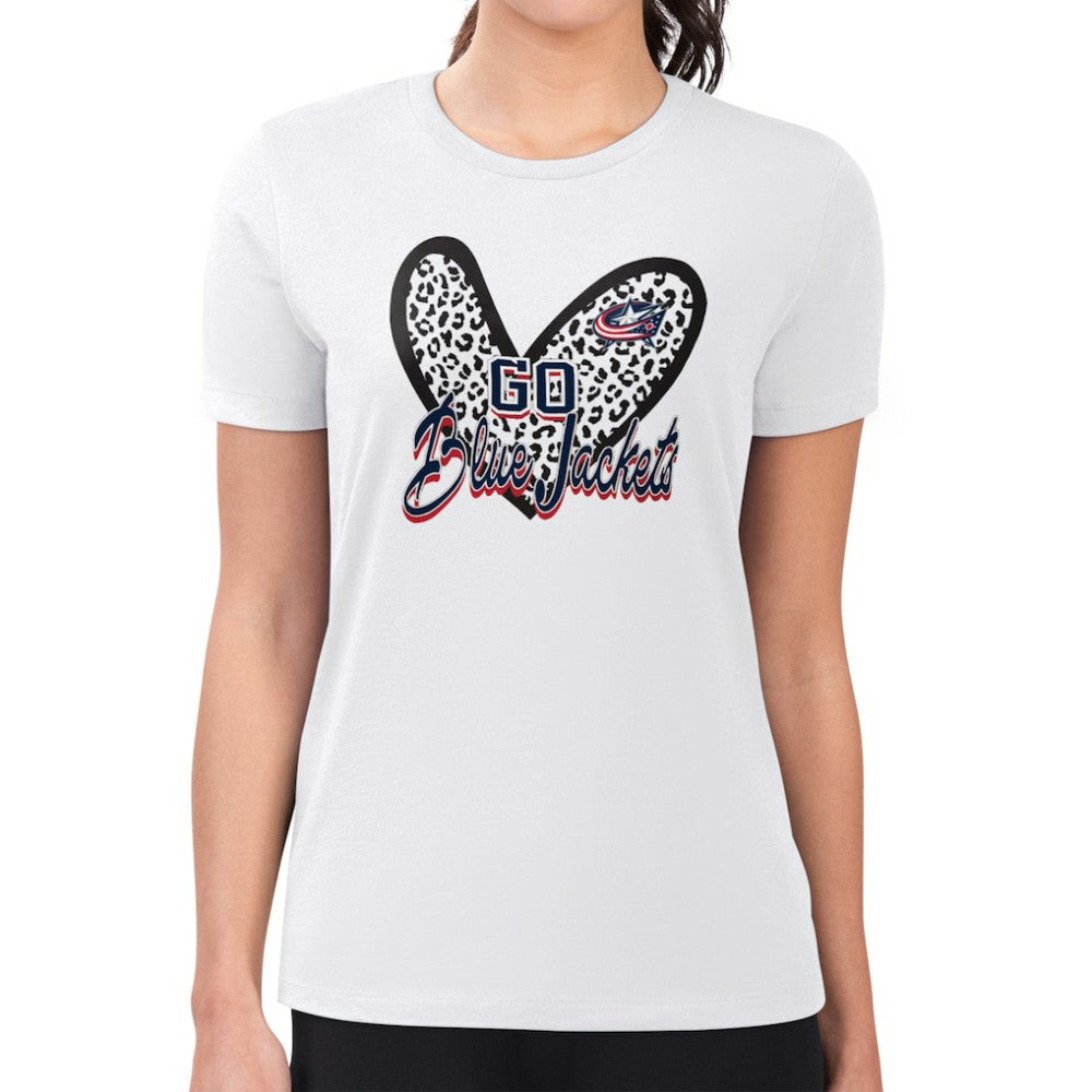 Columbus Blue Jackets G-III 4Her by Carl Banks Women's Super-Slim Fit Lightweight Animal Print Heart T-Shirt - White | NHL online