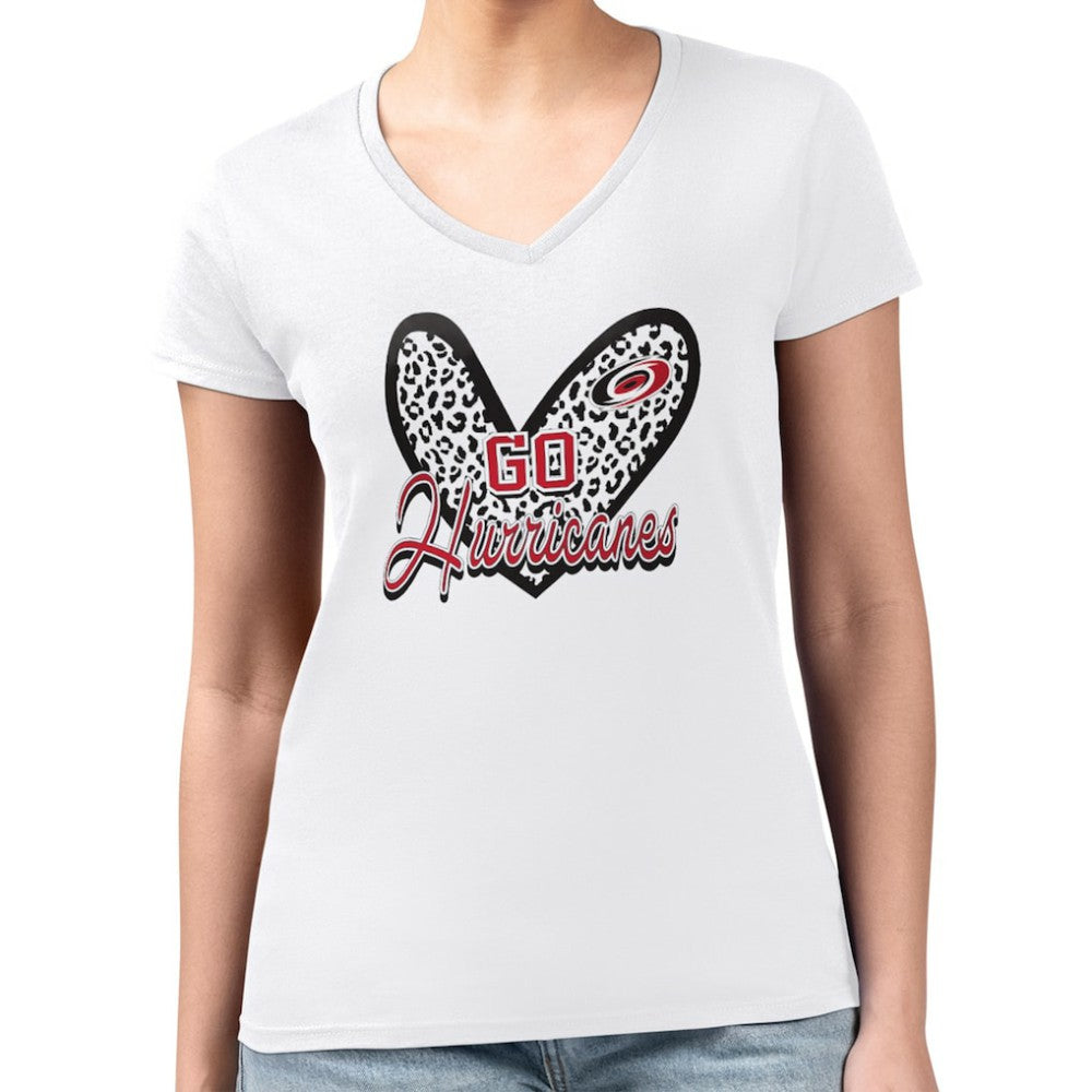 Carolina Hurricanes G-III 4Her by Carl Banks Women's Super-Slim Fit Lightweight Animal Print Heart V-Neck T-Shirt - White | NHL on sale