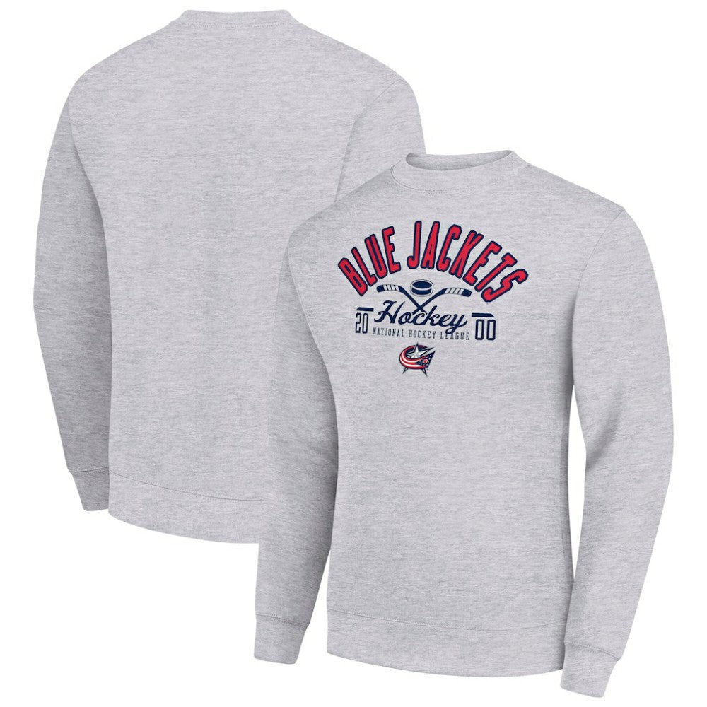 Columbus Blue Jackets Starter Stick And Puck Logo Fleece Pullover Sweatshirt - Heather Gray | NHL Clearance