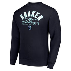 Seattle Kraken Starter Stick And Puck Logo Fleece Pullover Sweatshirt - Navy | NHL discount