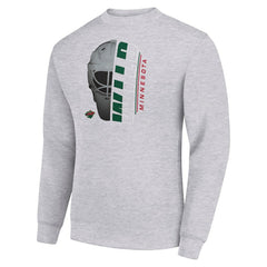 Minnesota Wild Starter Half Helmet Team Logo Pullover Sweatshirt - Heather Gray | NHL Clearance