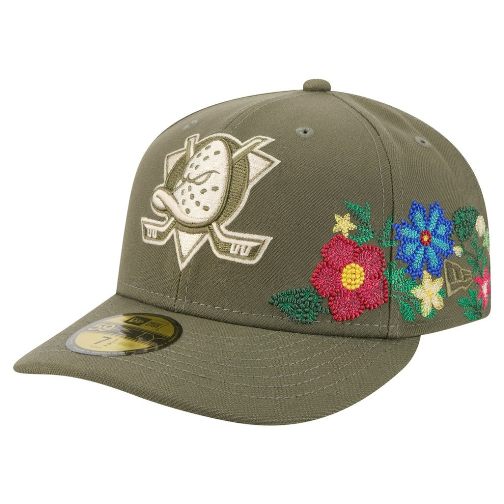 Anaheim Ducks New Era Tonal Florals 59FIFTY Fitted Hat - Olive | New Era Lifestyle
