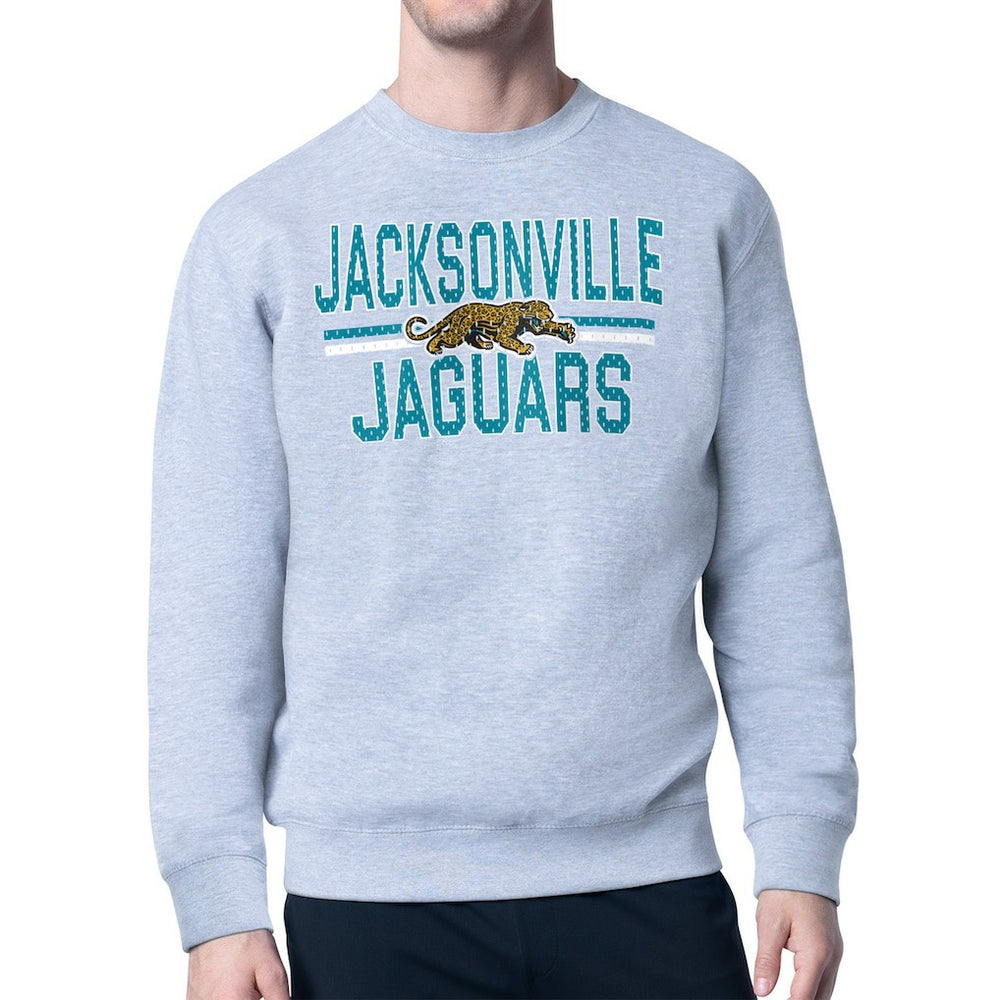 Jacksonville Jaguars Starter Mesh Look Retro Team Logo Pullover Sweatshirt - Heather Gray - NFL