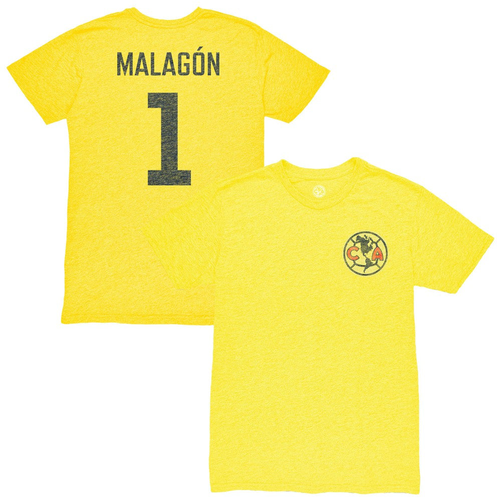 Luis Malagón Club America 1863FC Vintage Player Name & Number Tri-blend T-Shirt Yellow
