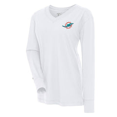 Miami Dolphins Antigua Women's Symbolic Long Sleeve V-Neck Top - White - NFL