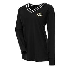 Green Bay Packers Antigua Women's Symbolic Long Sleeve V-Neck Top - Black - NFL