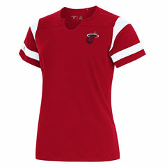 Miami Heat Antigua Women's Encounter Short Sleeve Notch Neck Top Red