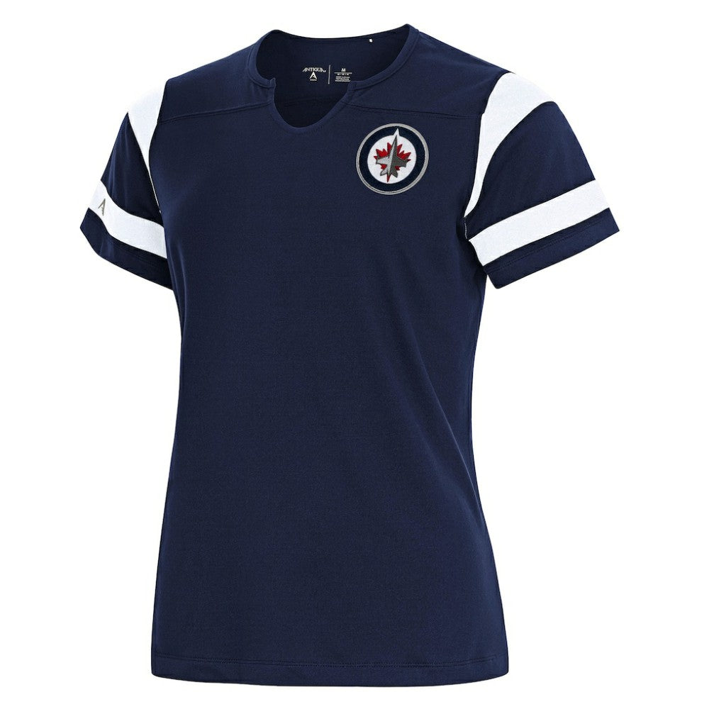 Winnipeg Jets Antigua Women's Encounter Short Sleeve Notch Neck Top - Navy | NHL Lifestyle