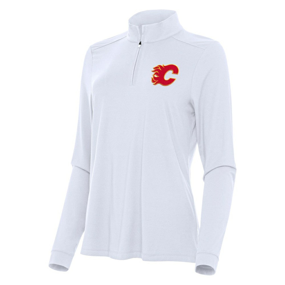 Calgary Flames Antigua Women's Intent Quarter-Zip Top - White | NHL Clearance