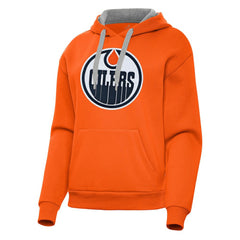 Edmonton Oilers Antigua Women's Victory Pullover Hoodie - Orange | NHL Clearance