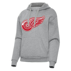 Detroit Red Wings Antigua Women's Victory Pullover Hoodie - Heather Gray | NHL Clearance